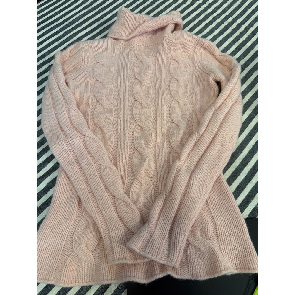 Enzo Mantovani Pink Cashmere Cable Knit Turtleneck Sweater Made in Italy Small